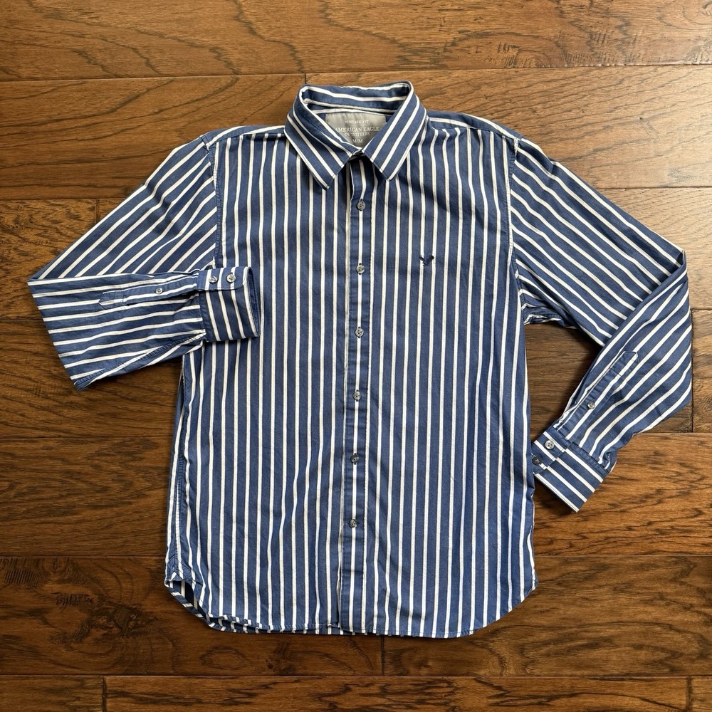 American Eagle Button Up Shirt Cotton Vertical Stripe 2000s Preppy Size M